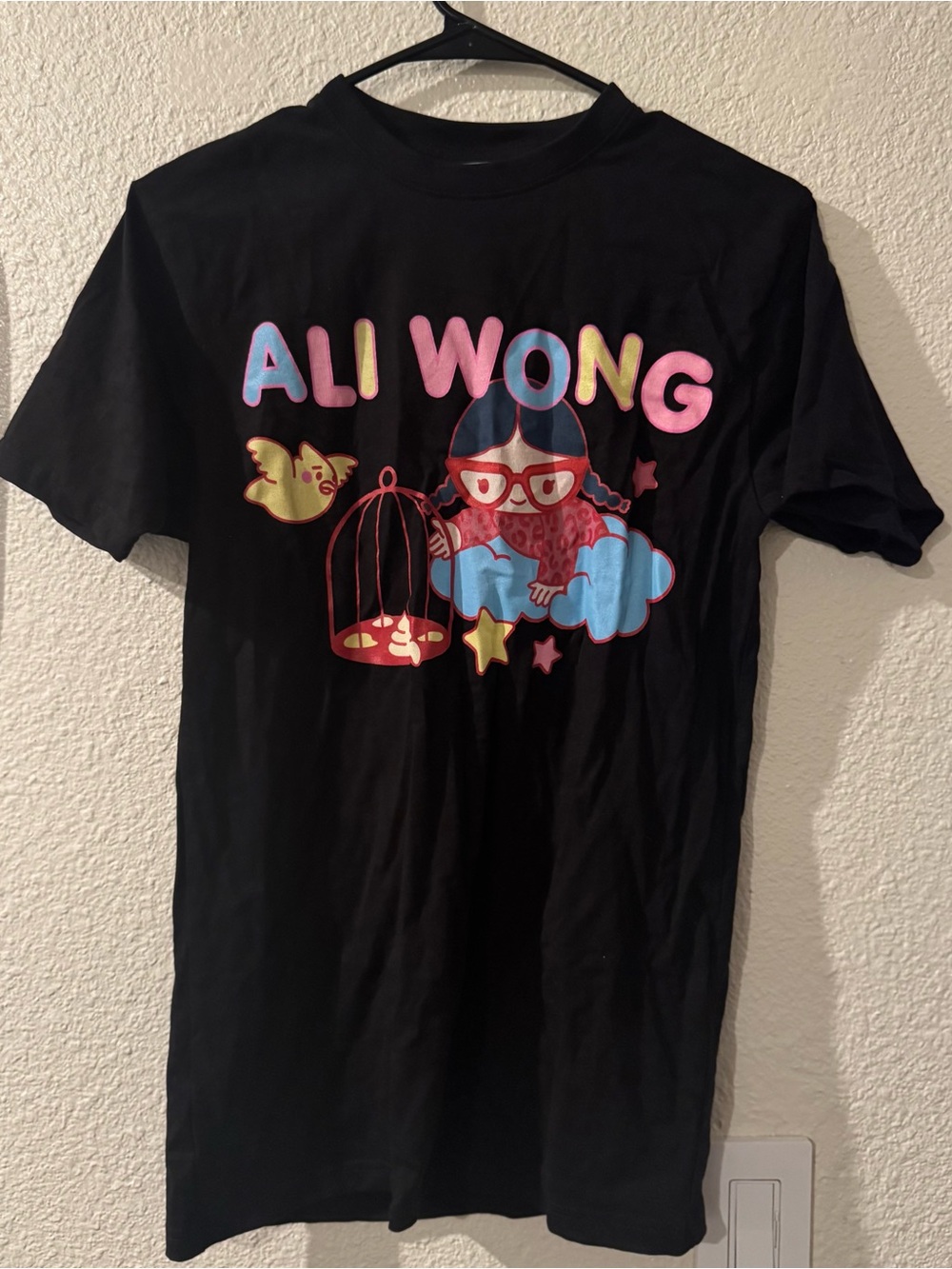 Rare Ali Wong Comedy Tour Black Short Sleeve Graphic Tee with Pink & Blue Print